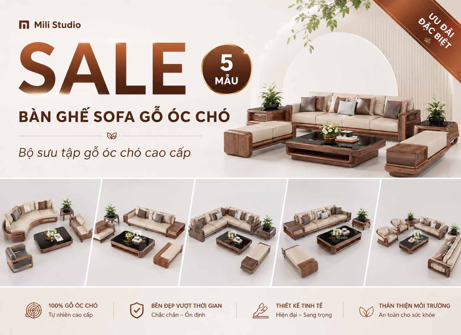 BAN GHE SOFA GO OC CHO - 5 MAU