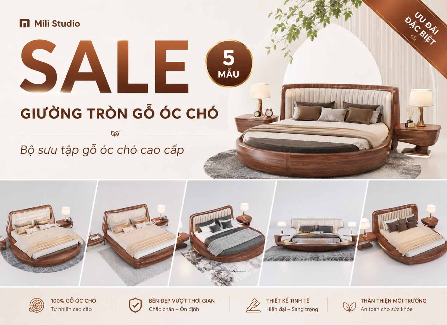 GIUONG TRON GO OC CHO - 5 MAU